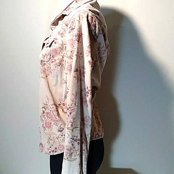 Pretty Floral Soft Courduroy Western Shirt Snap Close Cowgirl Up - Picture 6 of 11